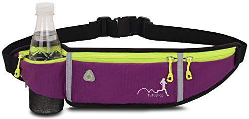 TuTuShop - Riñonera para correr, ligera, ajustable, con correa elástica, soporte para teléfono, riñonera de entrenamiento para hombres, mujeres y niños/as, morado