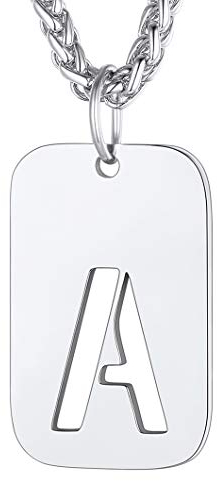 Richsteel Edelstahl anhänger Herren Buchstabe A Halskette Namenskette Partnerkette mit Dog Tag Anhänger