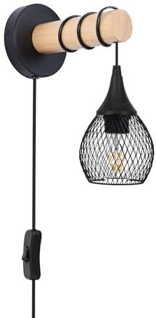 LEDKIA LIGHTING - Monah Wandleuchte | Aus Holz & Metall | Modernes Design | E27 Fassung | Für Wohnzimmer, Küche, Schlafzimmer, Restaurant | Weiß, Metall Holz