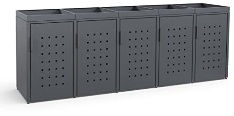 MEISTERBOX – 5er Mülltonnenbox Mülltonnenverkleidung mit Pflanzdach - 240L - Korpus, Dach & Pfosten Anthrazit