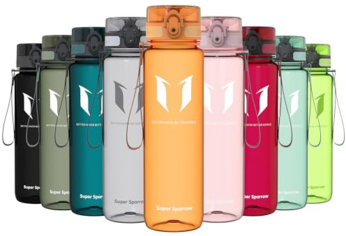 Sparrow Trinkflasche 500ml/750ml/1L - BPA-frei Tritan Wasserflasche 1-Klick | Sportflasche, Auslaufsicher, Leicht, Spülmaschinenfest, Flip Top Flaschen, Sport, Schule, Fitness, Gym, Büro, Reisen, Fahrrad