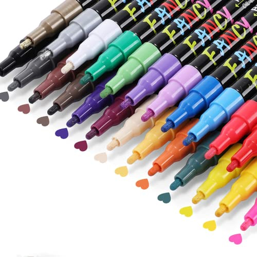 Emooqi Acrylic Paint Pens, 24 Colors Permanent Waterproof Paint Marker, Quick Dry Oil-Based Acrylic Pens for Painting, Stone, Ceramic, Glass, Canvas, Metal, Wood, Easter Egg, DIY Craft Projects