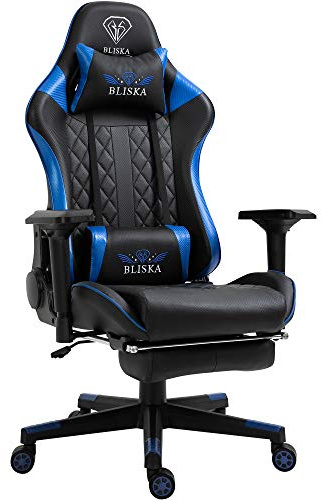 TRISENS Gaming Stuhl mit Fußstütze und ergonomsichen 4D-Armlehnen - Gaming Chair in Sportsitz Optik - Gamer Stuhl mit verstellbaren Rückenstützkissen für gesündere Sitzhaltung, Farbe:Schwarz/Blau
