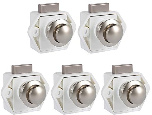 5 Pcs Bouton Poussoir Loquet sans Clé, Serrure de Porte Meuble Fermoir, Bouton Loquet Verrou pour RV Caravane Placard Meuble de d'Épaisseur (blanc)