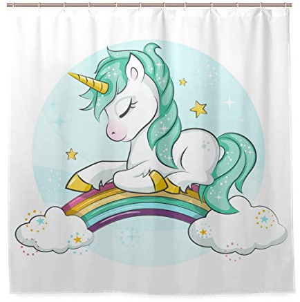 Rootti Duschvorhang mit Mops-Motiv, Polyester, wasserdicht, schimmelresistent, mit gratis Haken, 167 x 182 cm