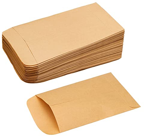 nuoshen 100 Stück Samentüten, 6x10 cm Kleine Braune Flachbeutel Mini Papierbeutel Kraftpapier Papiertüten zum Befüllen Samen Bonbons Süßigkeiten Münz Schmuck