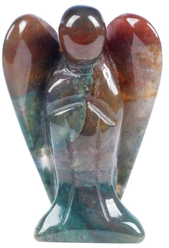Lovionus89 Natürlich Indischer Achat Wächter Engel Statue, Handgeschnitzt Stein Heilung Kristall Tasche Figuren Dekoration, 5CM