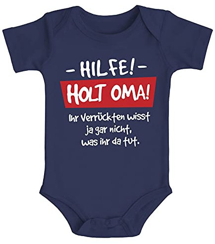 MoonWorks® Baby Body Hilfe - Holt Oma Sprüche lustig Bio-Baumwolle Jungen & Mädchen Navy 3-6 Monate
