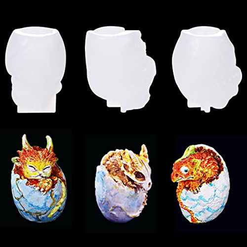 Voyyphixa 3 Stück Drachenei Silikonformen Epoxidharz 3D Drachen Formen Dinosaurierform Gießform Anhänger Silikonformen Zerbrochene Schale Schimmel Für Lehm Skulptur Kunst Ornamente