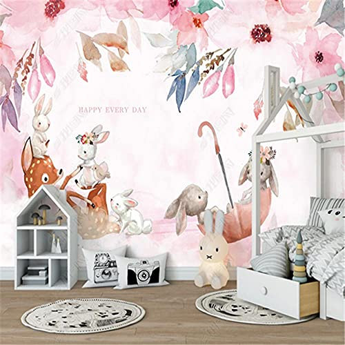 Yimesoy Papier Peint Mural Personnalisé Rose Orignal Lapin Papier Peint 3D Bébé Chambre Fond Animaux Mignon Papiers Peints Pour Chambre D'Enfants Décor À La Maison 250Cm(W)×175Cm(H)