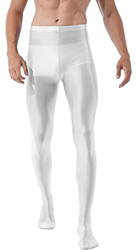 iiniim Homme Legging Collant Pantyhose Brillant Nylon Bas Collants Moulant Pantalons Thermique Legging Extensible M-XL Blanc L