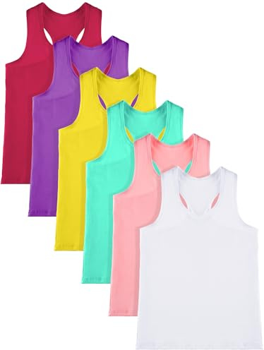 Geyoga 6/8/12 Stück Mädchen Tanz-Tanktop Racerback Crop Top ärmelloses Tanzoutfit für Ballett Hip Hop Athletic Wear, Leuchtende Farben, 9-10 Jahre