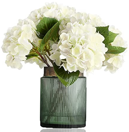 4 Stück Hortensien Kunstblumen Hortensie Künstlich Länge 55cm Durchmesser 20cm Künstliche Hortensie Getrocknete Hortensien Deko Seidenblumen Hochwertig Brautstrauß - Weiß