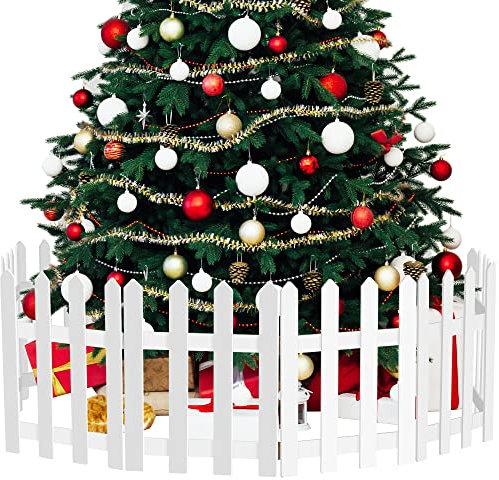 ANVAVO 12 Stück Weihnachtsbaumzaun Weiß Holz Lattenzaun Baum Zaun Dekorationen für Weihnachten Hochzeit Party Dekorationen Miniatur Haus Garten Bordüre Gras Rasen Kante Zaun, 15,7 x 12 Zoll