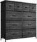 Nicehill Dresser for Bedroom with 10 Drawers, Storage Drawer Organizer, Tall Chest of Drawers for Closet, Clothes, Kids, Baby, Living Room, Wood Board, Fabric Drawers(Black Wood Grain)