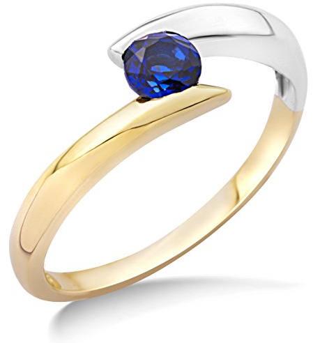 MIORE Ring Damen Bicolor Gelbgold/Weißgold 9 Karat / 375 Gold Solitär Blauer Saphir