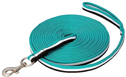 Start Longe Cheval 8 m en Nylon Durable avec dragonne antidérapante + Mousqueton Solide – Contrôle Total & Confort pour Dressage et Travail au Sol (Marron foncé/Blanc/Gris stéaline)