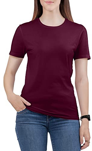 Love My Fashions Women's Round Neck Short Sleeves Plain Cotton T-Shirt Burgundy