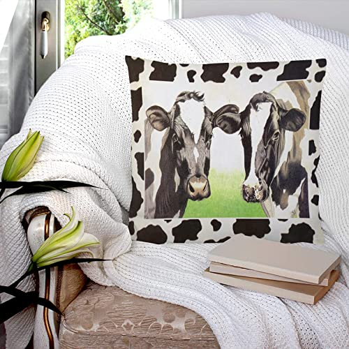 Fundas de Cojín 45x45cm,Ganado lechero Vaca lechera Verde Pastizal Blanco Negro,Funda de Almohada del Sofá Throw Cojín Decoración Almohada Funda de Almohada de poliéster de la Cubierta