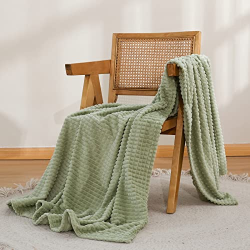 Simple&Opulence Microfiber Throw Blanket Grid Design,130cm x 170cm,Super Soft Fluffy Light Weight Solid Bed Blanket for Couch, Sofa,Bedroom Accessories(Sage Green)