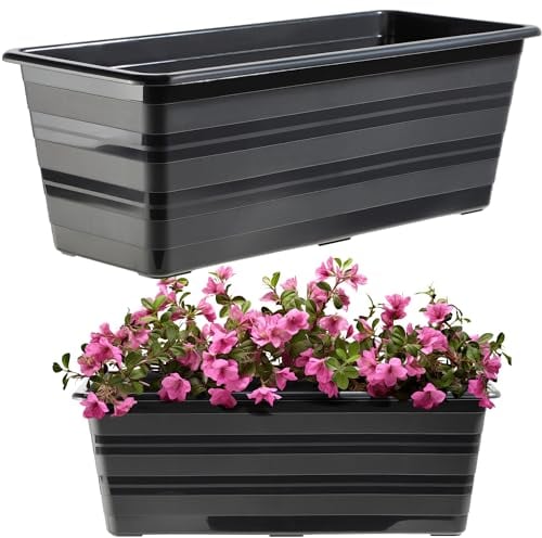 KADAX Pot de fleurs en plastique anthracite 40 cm pour balcon - Résistant aux intempéries - Jardinière pour fleurs, herbes