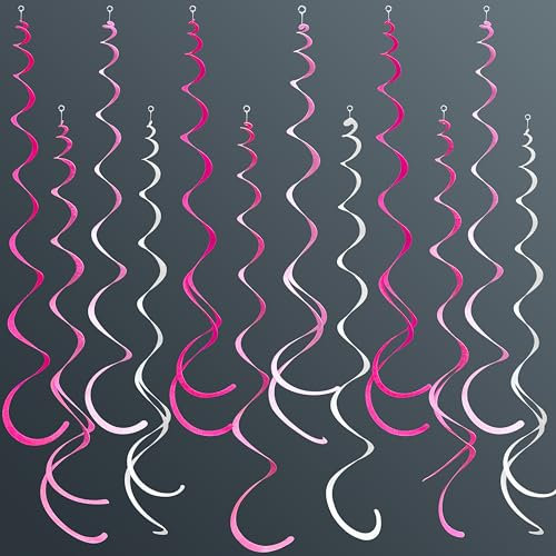 36 Stück Hot Pink Hängende Wirbel Dekorationen Ombre Rosa Weiß Filz Wirbel Luftschlangen Spirale Decke Dekoration Girlande für Geburtstag Junggesellinnenabschied Hochzeit Brautdusche Verlobung Rosa