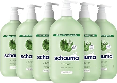 Schauma Schwarzkopf Shampoo 7 Kräuter (6x 750 ml), Haarshampoo verleiht der Haarstruktur eine leichte Frische, Frische-Shampoo für normales bis schnell fettendes Haar