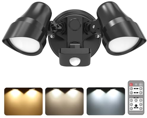ALUSSO LED Security Light Outdoor with Motion Sensor, Remote Control 25W PIR Floodlight IP65 Waterproof, Dask to Dawn Flood Light 3000K-6500K Adjustable, Dimmable Wall Light for Garden Yard Garage