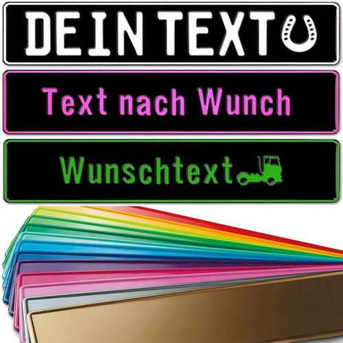 1 Stück Fun Kennzeichen 52cm x 11cm Mit Wunschtext Individuell Wunschprägung Namensschild Aluminium | Individuelles Fun-Kennzeichen (Schwarz)