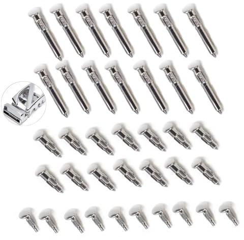 ArrErr 38 Pack Rachet Belt Pin Replacement Screw Side Rivet Fix Plug Nail Pins for Leather Belts Sliding Automatic Buckle Repair Parts Hardware Components, Silver, L:3 * 15.3mm/0.11 * 0.6in,.