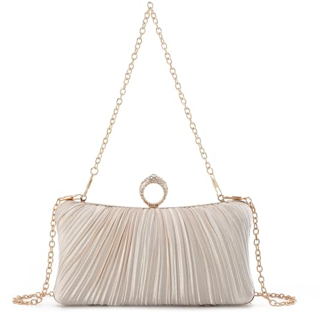EVEOUT Damen Satin Abendtasche Clutch Elegant Plissierte Hochzeitstasche Handtasche mit Schultergurt Umhängetasche für Party Abschlussball Brauttasche
