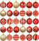 30 Stück Weihnachtskugeln Weihnachtsdeko Set Rot Gold 6cm,15 Designs Christbaumkugeln Box mit Aufhänger, Christbaumschmuck Weihnachtsbaumschmuck