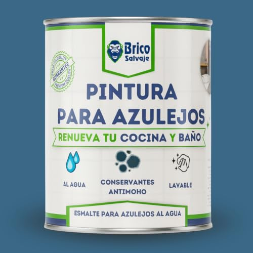 BRICOSALVAJE Pintura para Azulejos Cocina y Baño al Agua MATE | Sin Imprimación | Lavable | Gran dureza (Marino, 750 ML)
