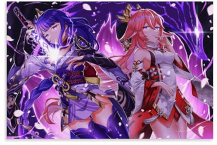 FBBINKA Game Genshin Impact Beelzebul Yae Miko, Wohnzimmer-Dekor, moderne ästhetische Wandkunst, Poster, Geschenk für Freunde, ungerahmt, 20 x 30 cm