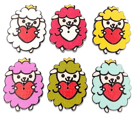 budiniao 25 Stück Holzknöpfe Schaf 2 Löcher Herz Scrapbooking Nähzubehör Verschlüsse Heimgebrauch Knopf zum Basteln