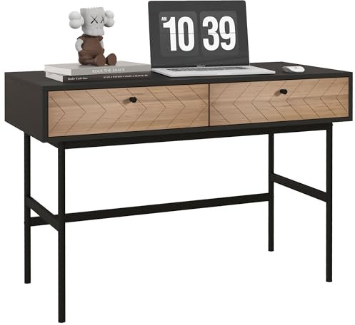 HOMCOM Bureau avec Rangement Table de Bureau avec tiroirs Table d'Ordinateur, Cadre en métal, 106L x 50l x 77H cm Noir