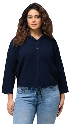 Ulla Popken Damen große Größen Übergrößen Plus Size Bluse, Musselin, Kapuze, Oversized, 3/4-Arm Tintenblau 46+ 830264740-46+