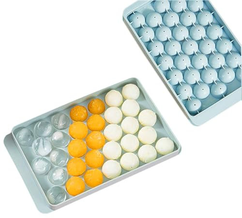 Bandejas Redondas para Cubitos de Hielo, Moldes para Bolas de Hielo, Cubitera Hielo Moldes con Tapa, crea 33 Bandejas de Bolas de Hielo para Whisky Cócteles Agua Cola, Azul