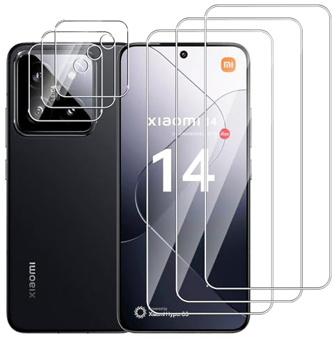 Dlxiks Protector de Pantalla para Xiaomi 14, 3 Cristal Vidrio Templado con 3 Protector de Lente de Cámara, Dureza 9H, fácil instalación, Sin Burbujas, Antiarañazos, HD Transparente
