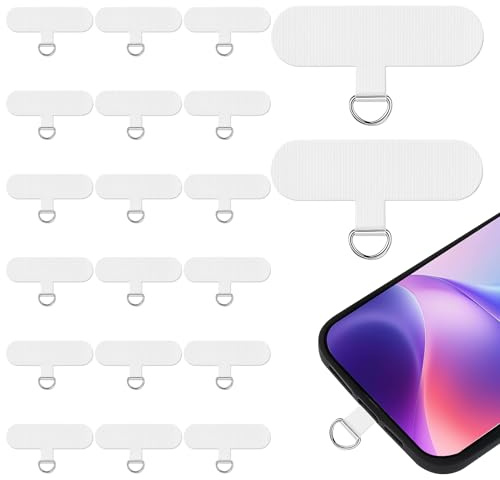 Foyods 20 Stück Universelles Handy Lanyard Patch Pad,Handy-Sicherheits-Patchpads mit Metallring,Phone Tether Tab Zur Sicherung Von Mobiltelefonen,für alle Standard Handyhülle(Weiß)