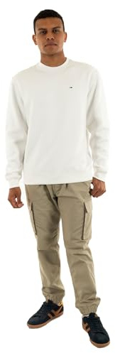 Tommy Jeans Herren Sweatshirt Regular Fit Flag Fleece Rundhalsausschnitt, Weiß (Ecru), S