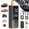 180 PSI Electric Air Pump, 8000mAh Rechargeable Portable Compressor with Pressure Gauge and Power Bank, Electric Air Compressor Battery 12V DC with LED for Car, Motorcycle, Bicycle Ball