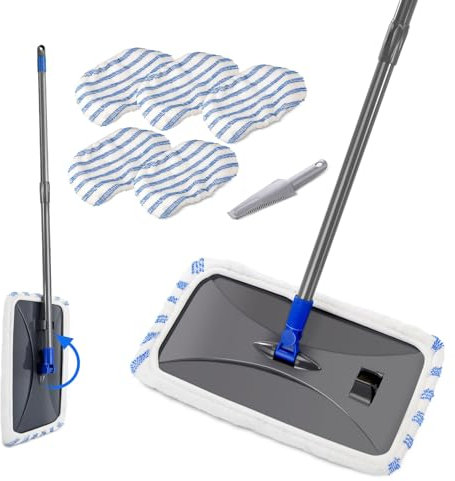 Masthome Floor Mop,Extra Wide Microfibre Flat Mop with 127cm Handle,Wet Dry Mops for Cleaning Floors, Dust Mop for Laminate Tile Hardwood Floors, Send 5 Washable Mop Pads