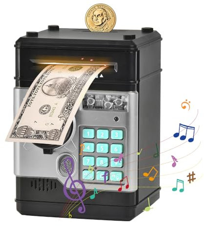 KBIBCK Elektronische Digitale Spardose, Spardose für Kinder, Sparschwein Kinder, ATM Money Box, Spardosen, Sound und Lichteffekte, Geburtstag Geschenke für Kinder 3+ Jahren, Schwarz