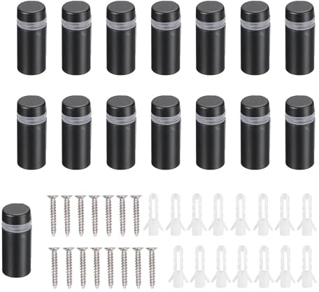 HUAZIZ 15 Stücke Edelstahl Werbeschraube, Werbung Schraube Glas Abstandshalter, Glasabstandsbolzen, Wand Glas Standoff Halter, mit Schrauben, für Schilder Displays, Schwarz(12×30mm)