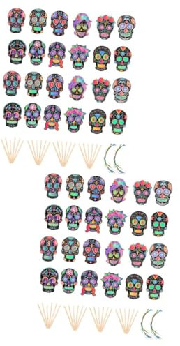 UPKOCH 48stücke Teiliges Kratzbilder Für Tag Mit Holzstiften Und Bändern Bastelset Für Halloween Deko Und Personalisierte Für