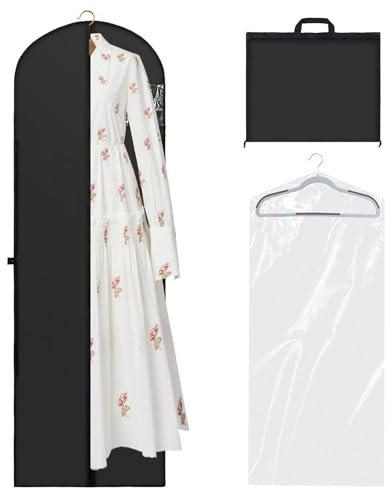 Faltbarer Staubschutzbeutel für Brautkleider - mit Kostenlose Transparente Hängetasche, 180 * 60 cm Staubdichter Langer Atmungsaktiver Kleidersack mit Griff, für Brautkleider, Tanzkostüme (Schwarz)