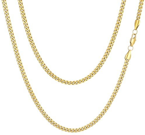 AFSTALR Panzerkette Herren Halskette 3/4/5/6/7/8mm Breit Edelstahl Silberkette Goldkette Schwarz Kette Herren Kubanische Gliederkette Cuban Link Chain Schmuck für Männer Damen 45-60CM