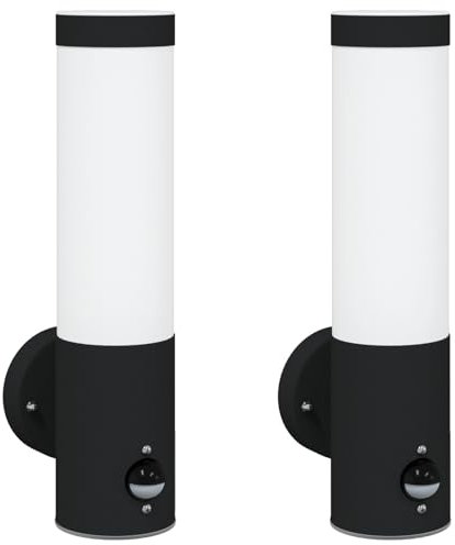 vidaXL Außenwandleuchte 2 pcs Schwarz 12 x 8,5 x 29 cm, Zylindrische Außenbeleuchtung, moderne Wandlampe, Gartenstrahler, E27 Leuchtmittel, wetterbeständige Lampe