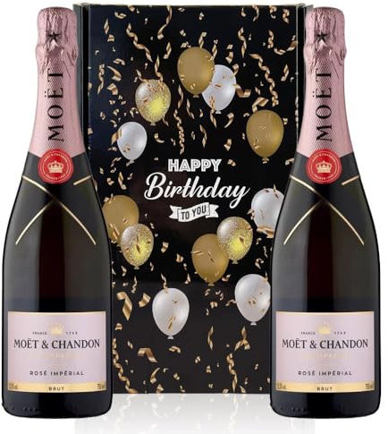 Moet & Chandon Rose Imperial Champagne, Happy Birthday Twin Gift Box (Case of 2, 75cl) 12.5% abv